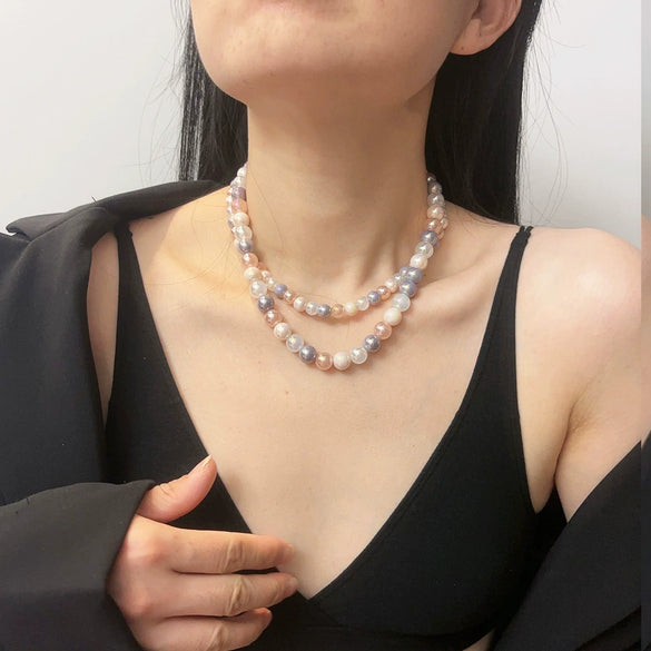 Wholesale Necklace Alloy Geometric Pearl Multilayered Baroque Electroplating Women's Clavicle Chain