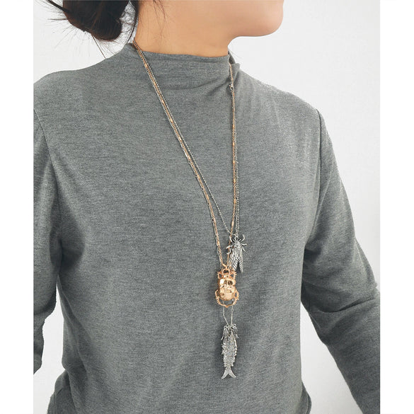 Wholesale Necklace Alloy Insect Pattern Inlaid Pearl Electroplating Punk Style