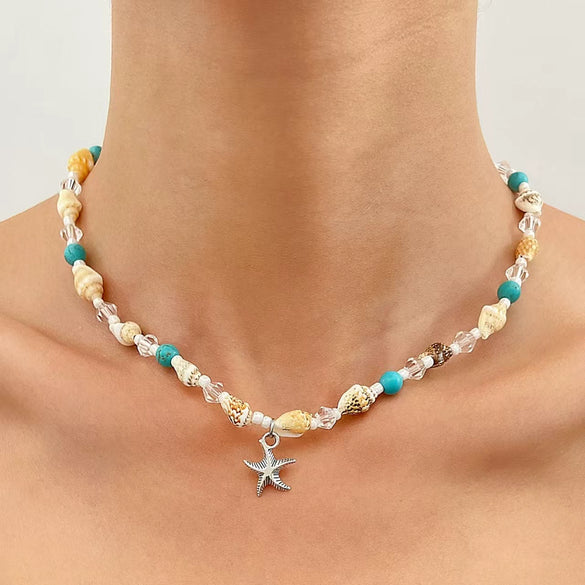 Wholesale Necklace Alloy Mermaid Shell Pearl Geometric Pendant Electroplating For Women