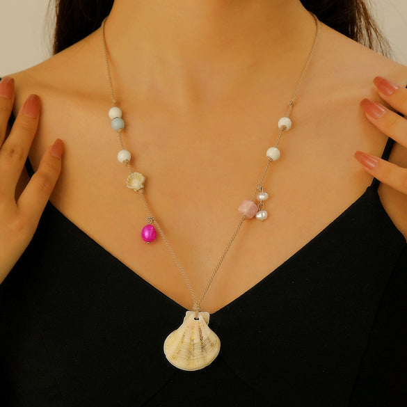 Wholesale Necklace Alloy Mermaid Shell Pearl Geometric Pendant Electroplating For Women