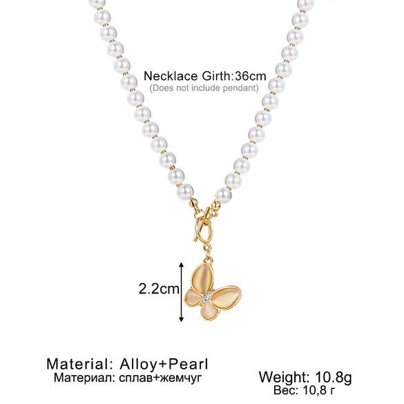 Wholesale Necklace Alloy Pearl Chain Butterfly Pendant Electroplated