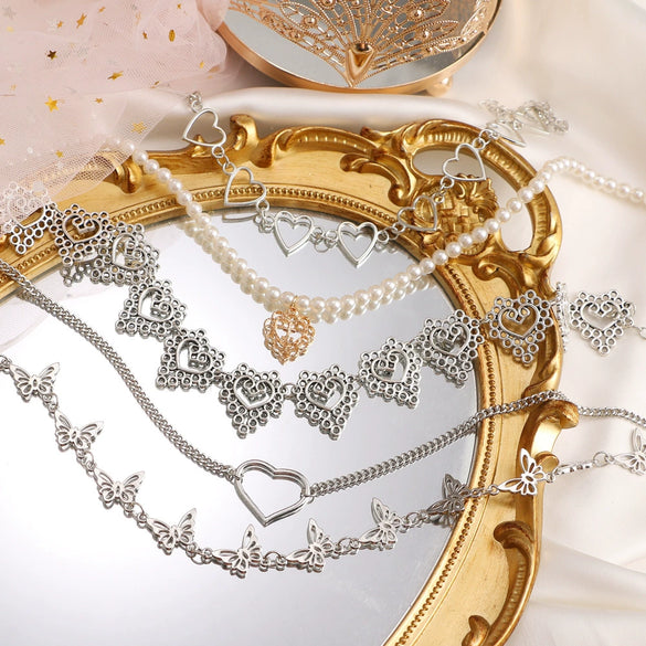 Wholesale Necklace Alloy Pearl Heartshaped Geometric Electroplating For Women