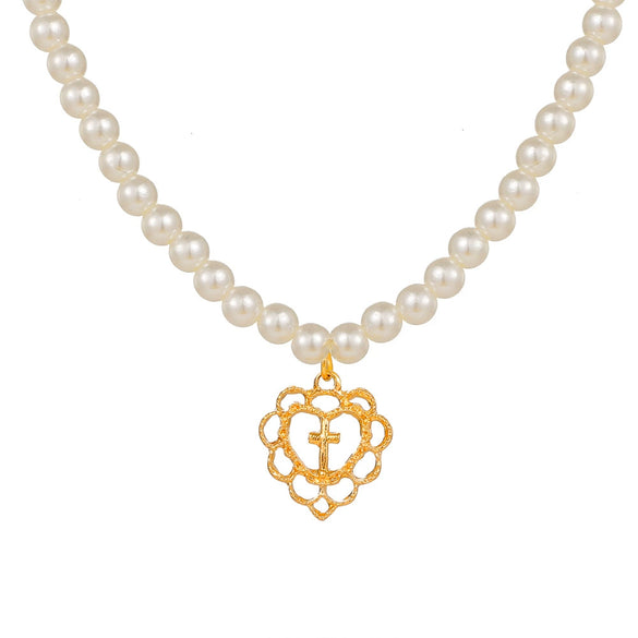 Wholesale Necklace Alloy Pearl Heartshaped Geometric Electroplating For Women