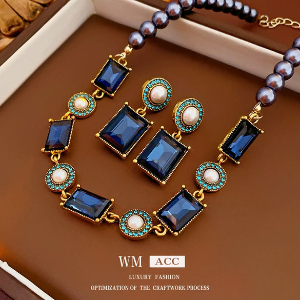 Wholesale Necklace Alloy Pearl Square Geometric Antique Style Electroplating