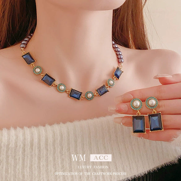 Wholesale Necklace Alloy Pearl Square Geometric Antique Style Electroplating