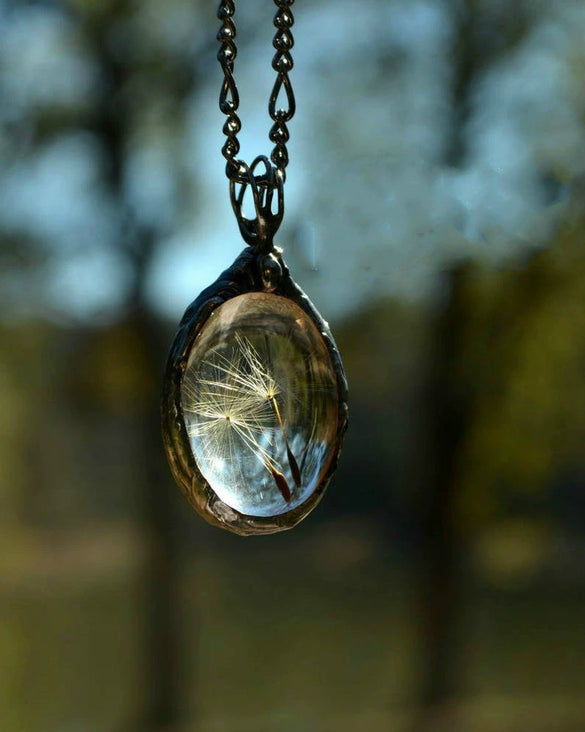 Wholesale Necklace Alloy Pendant Glass Glaze Dandelion Seed Ing Oval Retro Cartoon Style Women's