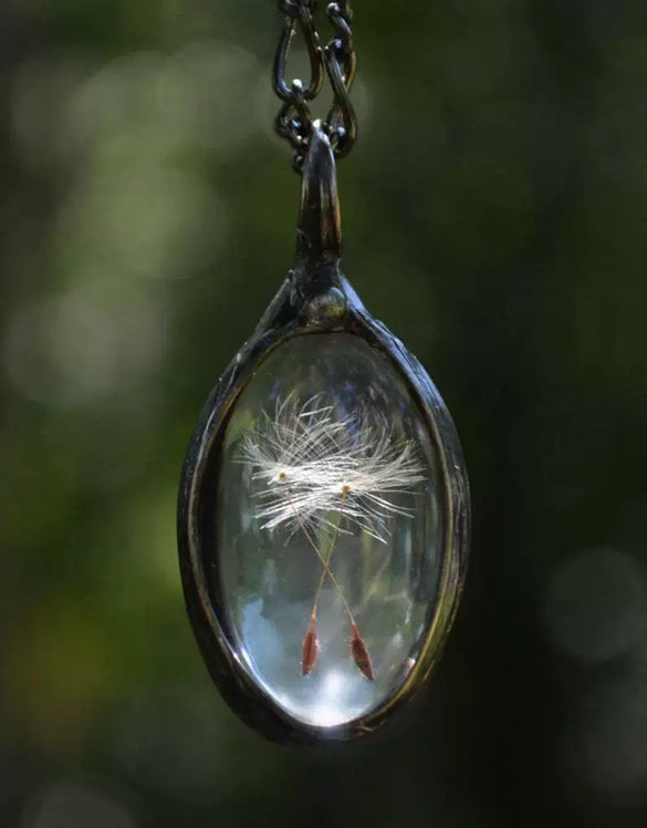 Wholesale Necklace Alloy Pendant Glass Glaze Dandelion Seed Ing Oval Retro Cartoon Style Women's