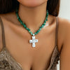 Wholesale Necklace Alloy Retro Geometric Style Electroplated Natural Stone Cross