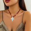 Wholesale Necklace Alloy Retro Geometric Style Electroplated Natural Stone Cross