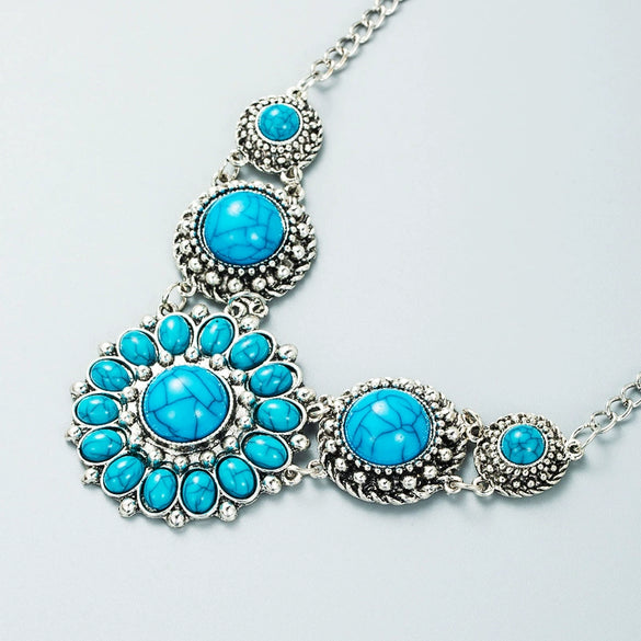 Wholesale Necklace Alloy Turquoise Mixed Gem Inlay Geometric Plant Flowers Style Set With Turquoise For Women