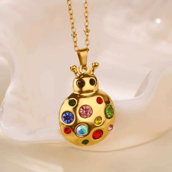 Wholesale Necklace Artificial Crystal Stainless Steel Geometric Pattern Set With Diamonds Vintage Cartoon Ladybug Style