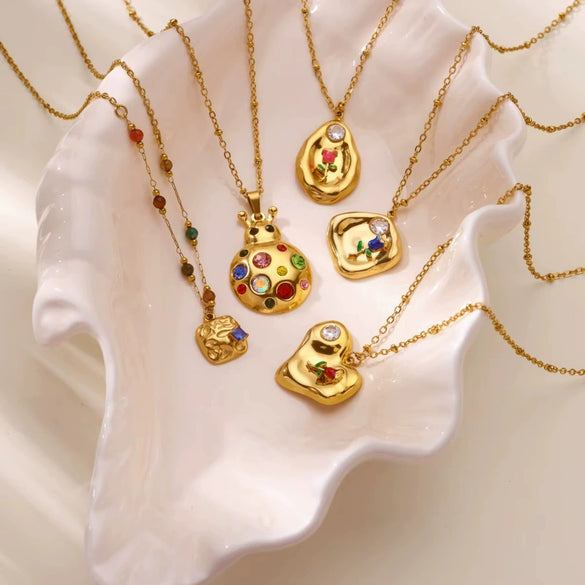 Wholesale Necklace Artificial Crystal Stainless Steel Geometric Pattern Set With Diamonds Vintage Cartoon Ladybug Style