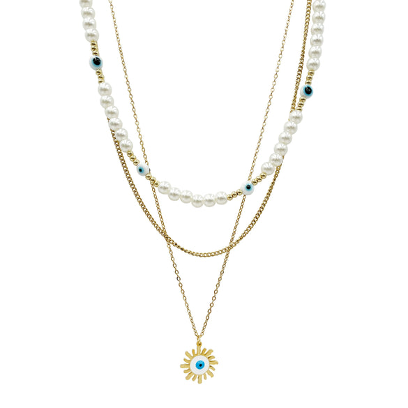 Wholesale Necklace Baroque Style Freshwater Pearl Stainless Steel Geometric Multilayer Simple Sun Pendant For Women