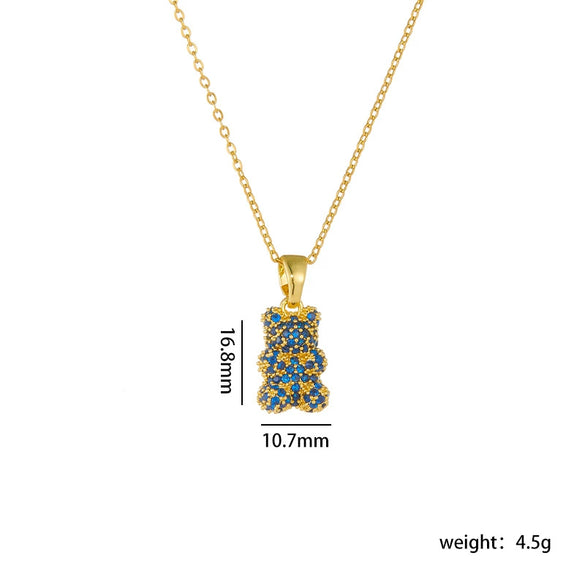 Wholesale Necklace Bear Animal Zodiac Pattern Copper Titanium Steel Electroplating Mixed Gem Inlay Ochain For Women Light Luxury Style
