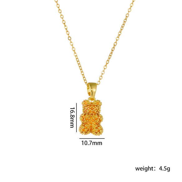 Wholesale Necklace Bear Animal Zodiac Pattern Copper Titanium Steel Electroplating Mixed Gem Inlay Ochain For Women Light Luxury Style