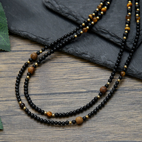 Wholesale Necklace Black King Kong Tiger Eye Stone Titanium Steel Geometric O Chain Electroplated For Men
