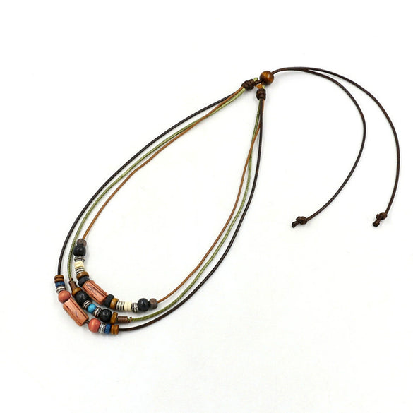 Wholesale Necklace Bohemian Retro Style Wooden Beads Geometric Handmade