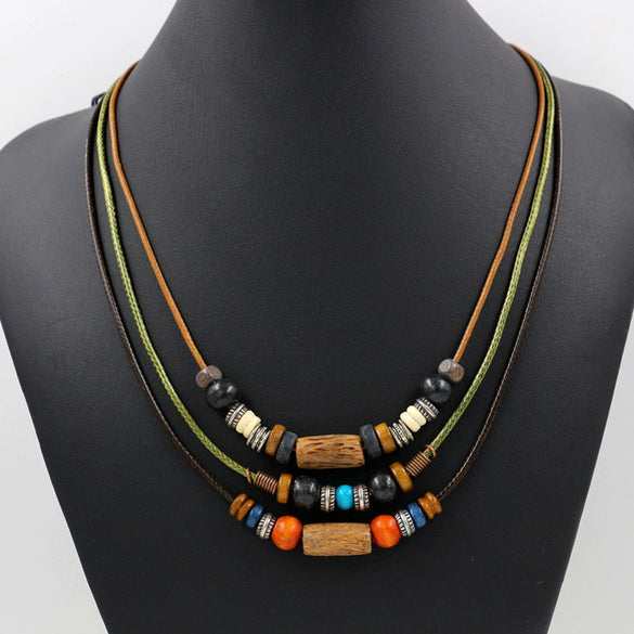 Wholesale Necklace Bohemian Retro Style Wooden Beads Geometric Handmade