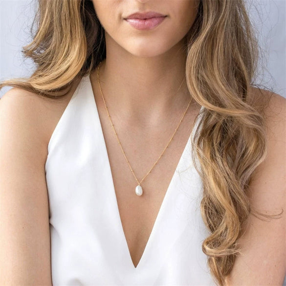 Wholesale Necklace Brass Geometric Style Electroplating Ochain Freshwater Pearl