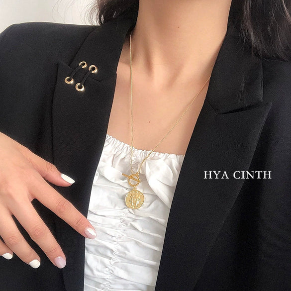 Wholesale Necklace Copper Alloy Geometric Design Electroplated Box Chain Retro Portrait Coin Style