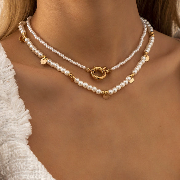 Wholesale Necklace Copper Artificial Pearl Plastic Plating Alloy Pendant Geometric Style Electroplating For Women