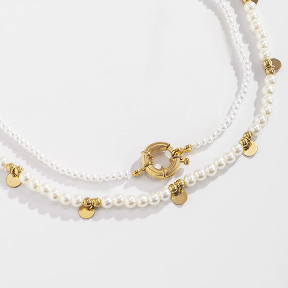 Wholesale Necklace Copper Artificial Pearl Plastic Plating Alloy Pendant Geometric Style Electroplating For Women