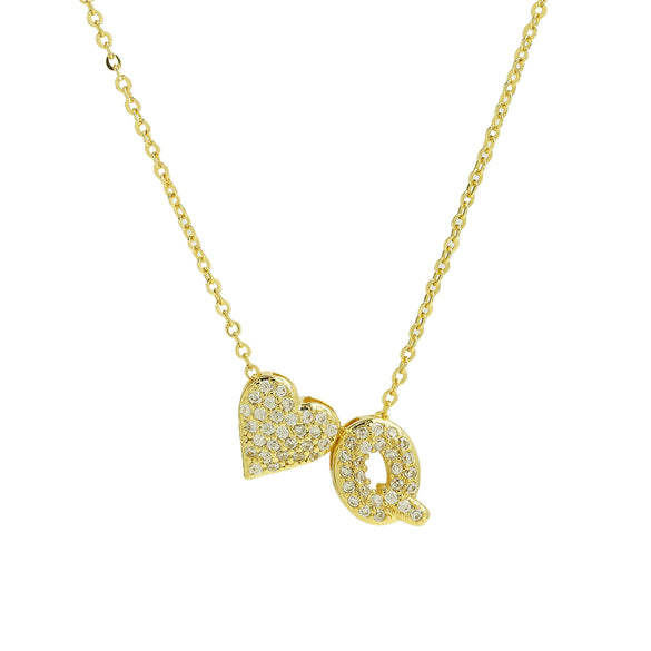 Wholesale Necklace Copper Brass Inlaid Heart Shape Pendant With Letters Numbers Text Electroplating For Women
