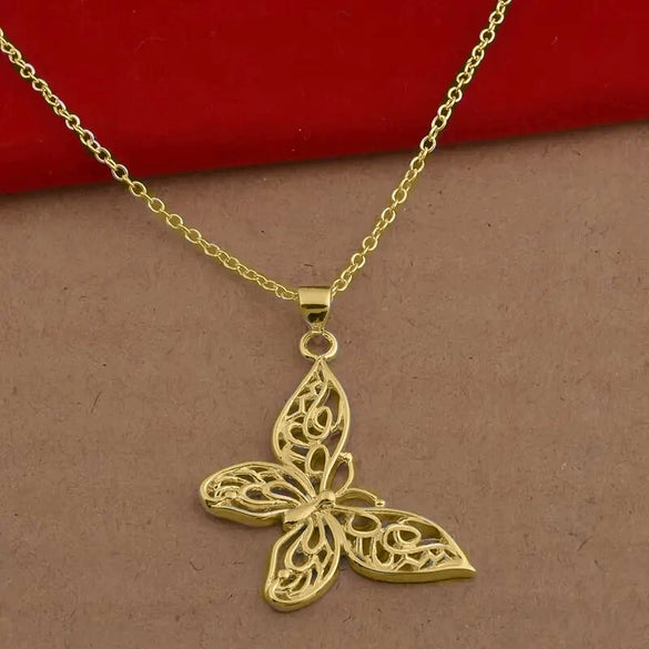 Wholesale Necklace Copper Butterfly Pendant Hollow Electroplated Ochain Women's