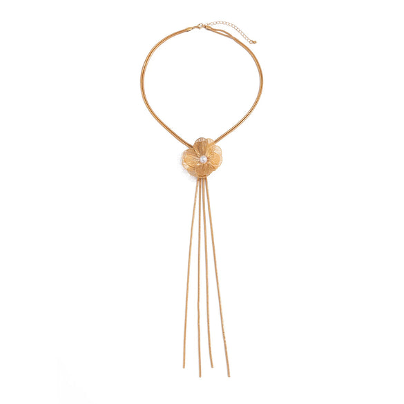 Wholesale Necklace Copper Chain Imitation Pearls Flower Shape Electroplating Women's