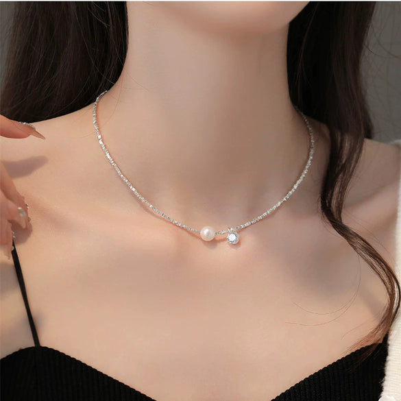 Wholesale Necklace Copper Freshwater Pearl Geometric Electroplating Light Luxury Simple Style For Women