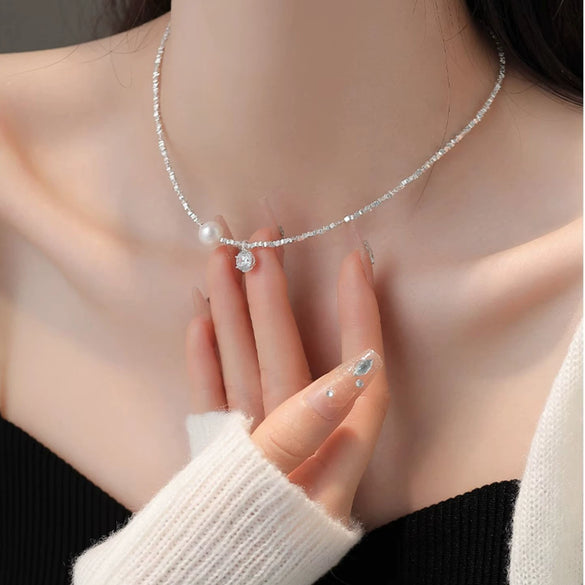 Wholesale Necklace Copper Freshwater Pearl Geometric Electroplating Light Luxury Simple Style For Women