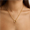 Wholesale Necklace Copper Gold Plated Vintage Geometric Mixed Gemstone Inlay Ocean Style Pendant O Chain For Women