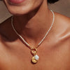 Wholesale Necklace Copper Gold Plated Vintage Geometric Mixed Gemstone Inlay Ocean Style Pendant O Chain For Women