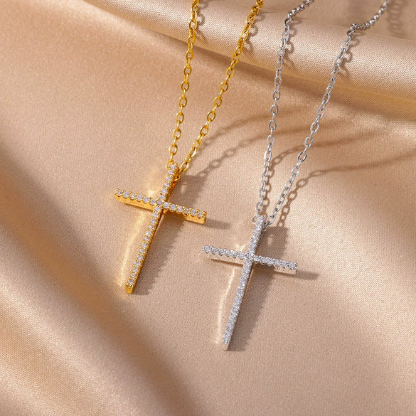 Wholesale Necklace Copper Gold Platinum Microinlaid Zircon Cross Pendant Ochain Light Luxury Retro Style For Women
