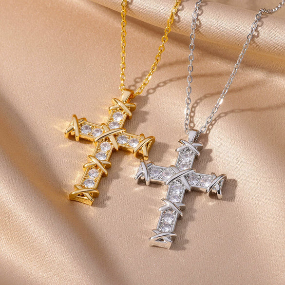 Wholesale Necklace Copper Gold Platinum Microinlaid Zircon Cross Pendant Ochain Light Luxury Retro Style For Women