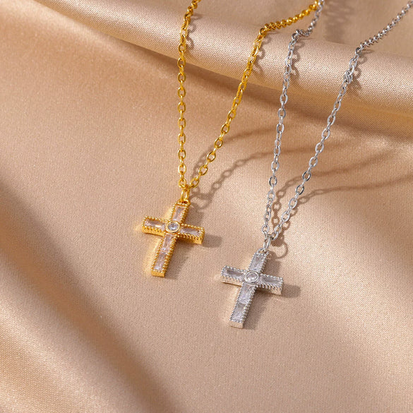 Wholesale Necklace Copper Gold Platinum Microinlaid Zircon Cross Pendant Ochain Light Luxury Retro Style For Women