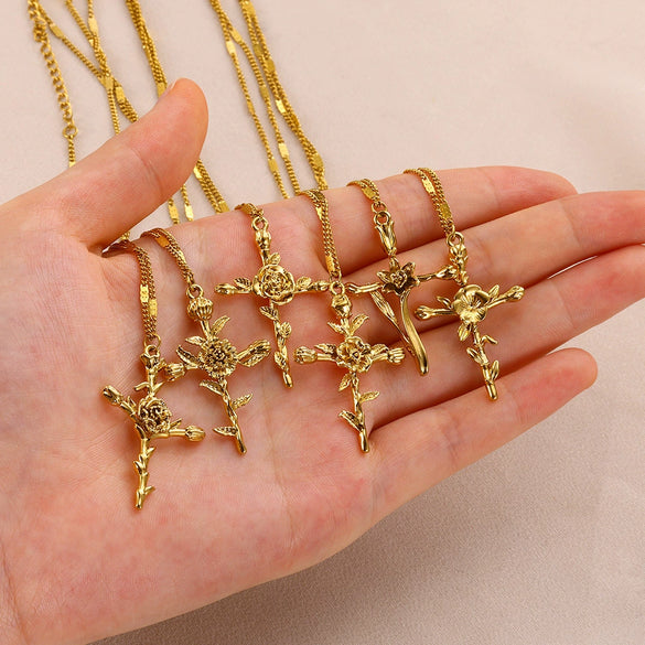 Wholesale Necklace Copper Goldplated Geometric Leaves Pattern Electroplating Unisex