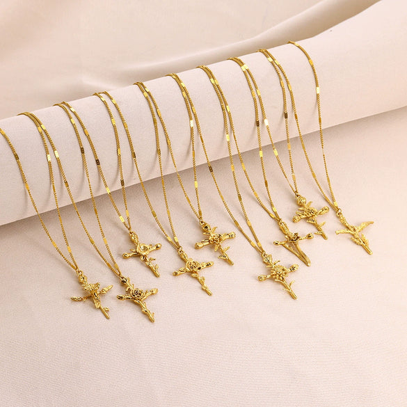 Wholesale Necklace Copper Goldplated Geometric Leaves Pattern Electroplating Unisex