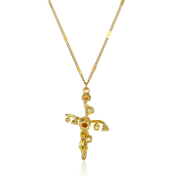 Wholesale Necklace Copper Goldplated Geometric Leaves Pattern Electroplating Unisex
