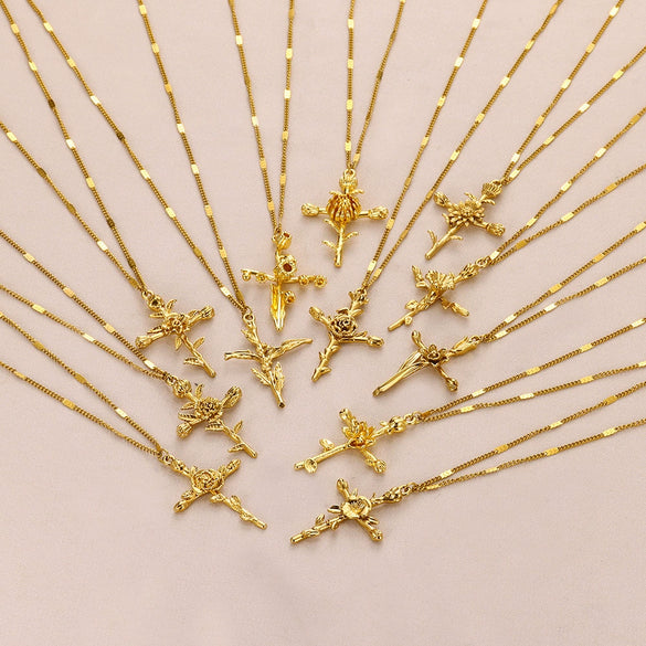 Wholesale Necklace Copper Goldplated Geometric Leaves Pattern Electroplating Unisex