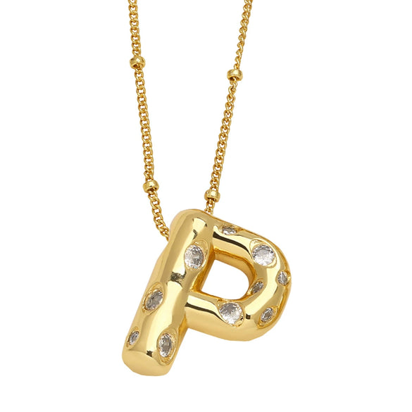 Wholesale Necklace Copper Goldplated Inlaid Zircon With Letters Pattern Ochain