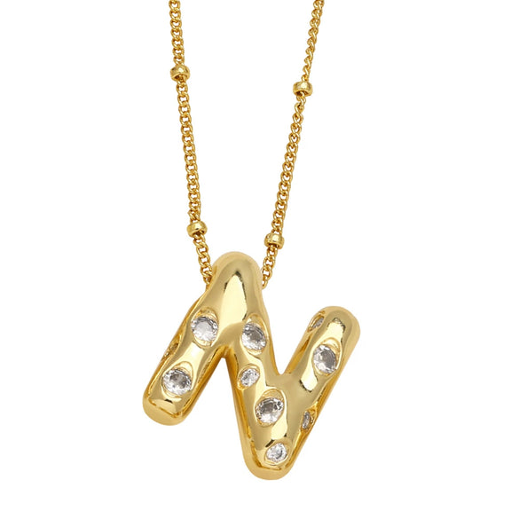 Wholesale Necklace Copper Goldplated Inlaid Zircon With Letters Pattern Ochain
