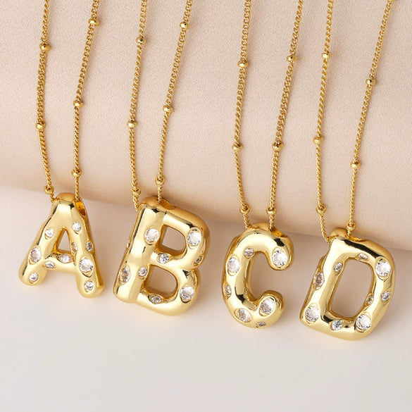 Wholesale Necklace Copper Goldplated Inlaid Zircon With Letters Pattern Ochain