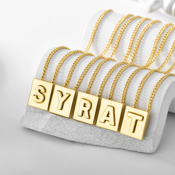 Wholesale Necklace Copper Goldplated Square Letter Design For Women