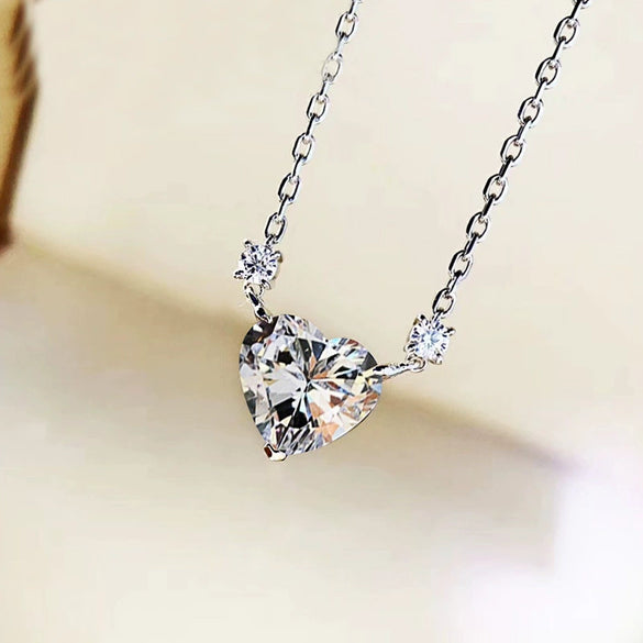Wholesale Necklace Copper Heart Shape Pink Zircon Pendant Ochain For Women