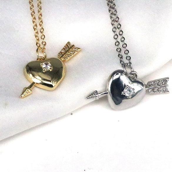 Wholesale Necklace Copper Heart Shaped Mixed Gem Inlay Water Wave Chain Electroplating Retro Fashion