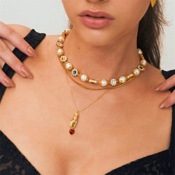 Wholesale Necklace Copper Heart Zircon Pendant Goldplated Electroplating Design For Unisex
