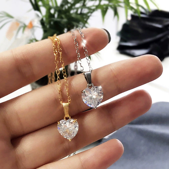 Wholesale Necklace Copper Heartshaped Zircon Pendant Ochain Women's Fashion