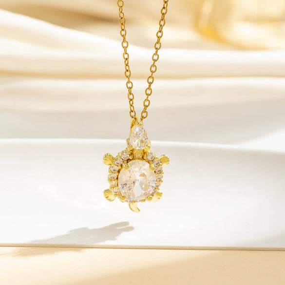 Wholesale Necklace Copper Inlaid Colorful Diamond Turtle Light Luxury Electroplating O Chain For Women