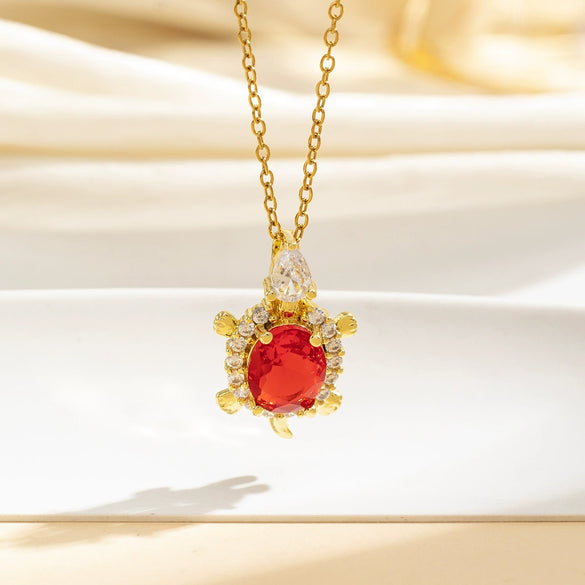 Wholesale Necklace Copper Inlaid Colorful Diamond Turtle Light Luxury Electroplating O Chain For Women